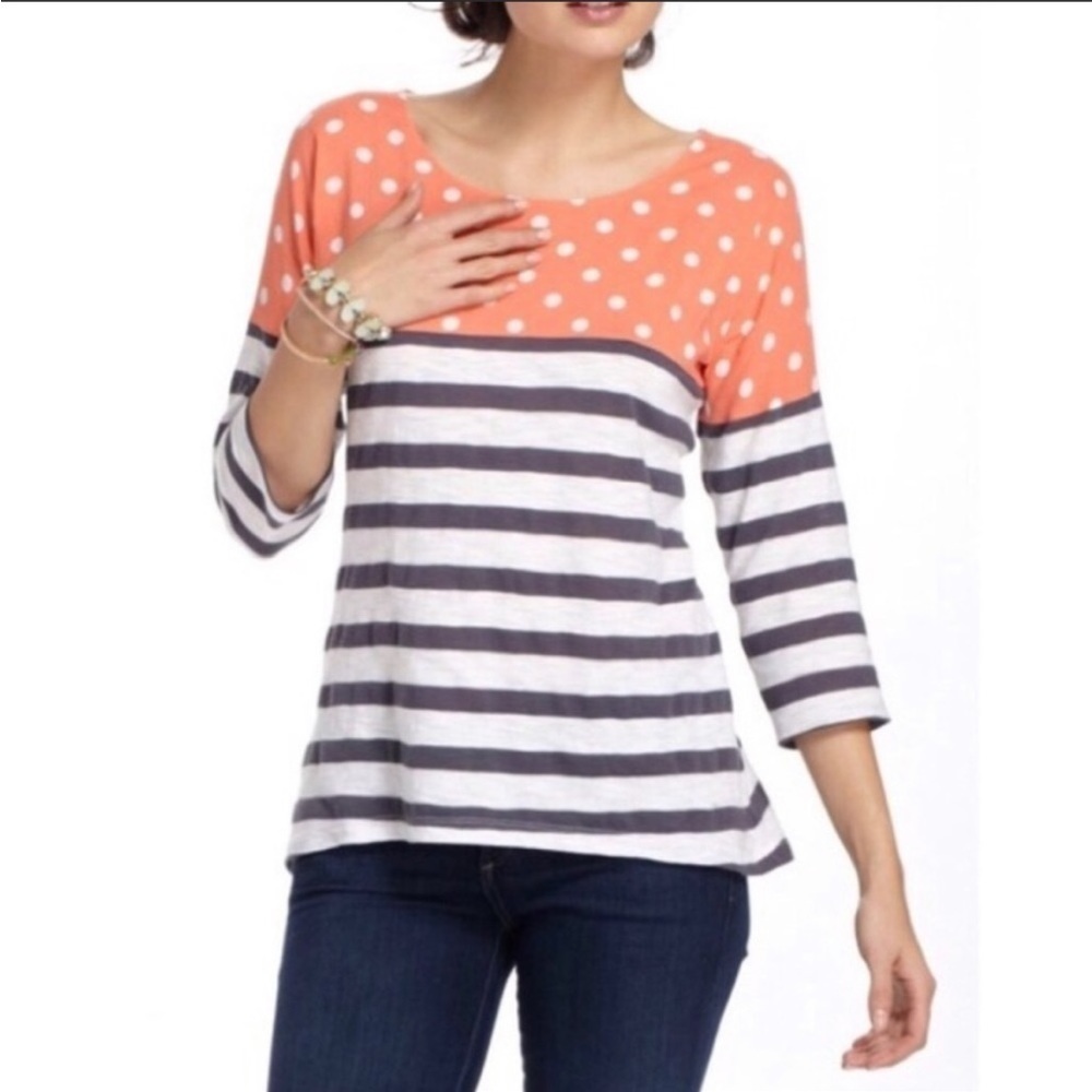 Postmark Anthropologie Polka Dot Striped Blouse Size Small